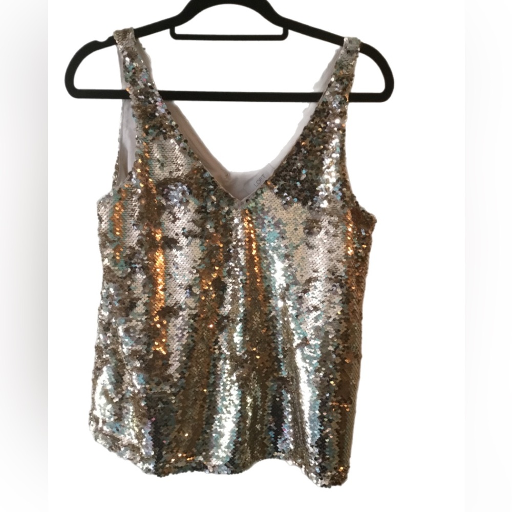LOFT Metallic Sequin V-Neck Camisole - Gold